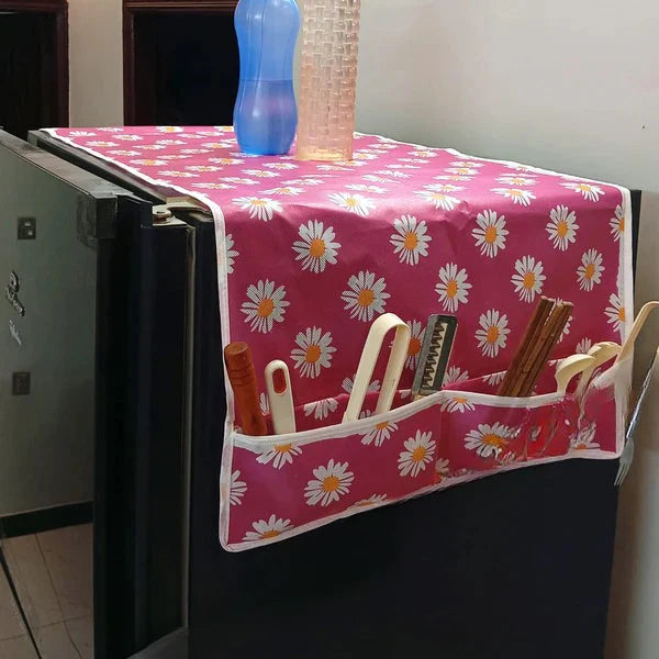 Fridge Cover Oil-proof Refrigerator Fridge Cover With 6 Pockets Organizer